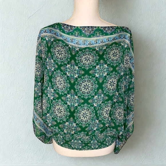 Max Studio Boho Batwing Floral Top Women Small Green - Picture 3 of 8